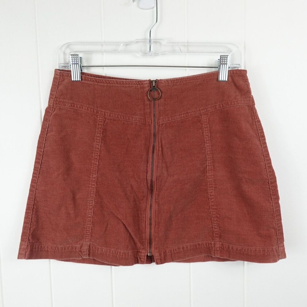 Forever 21 Womens Rust Corderoy Zip Front Mini Skirt Size 28